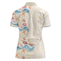 Beige Hawaii Lei Seashells Starfish Women Polo Shirt Sandy Sylized - Polynesian Pride
