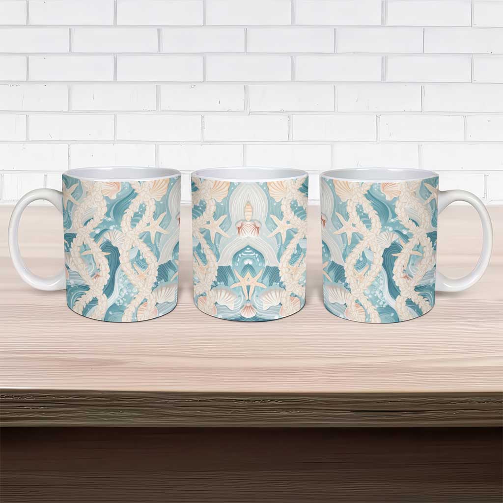 Hawaii Lei Seashells Starfish Ceramic Mug Fresh Summer Vibe - Polynesian Pride