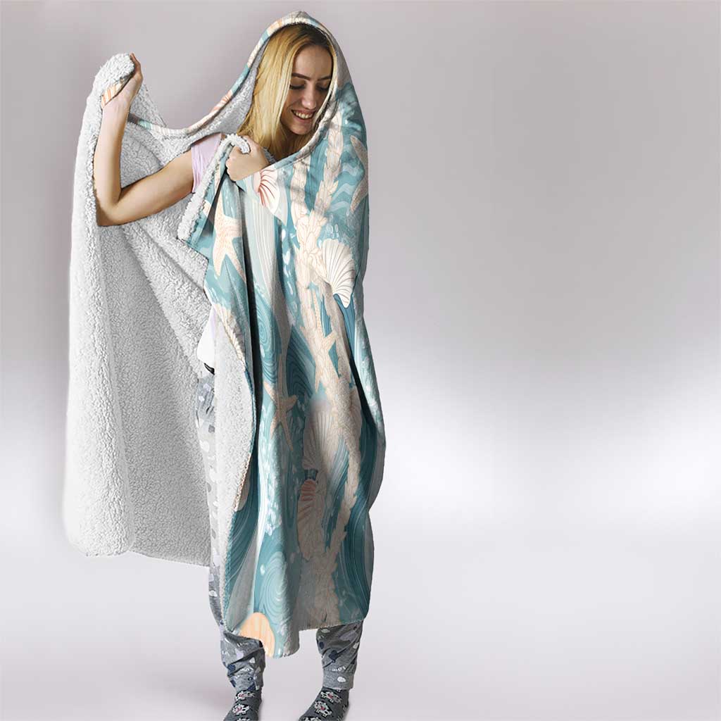 Hawaii Lei Seashells Starfish Hooded Blanket Fresh Summer Vibe - Polynesian Pride