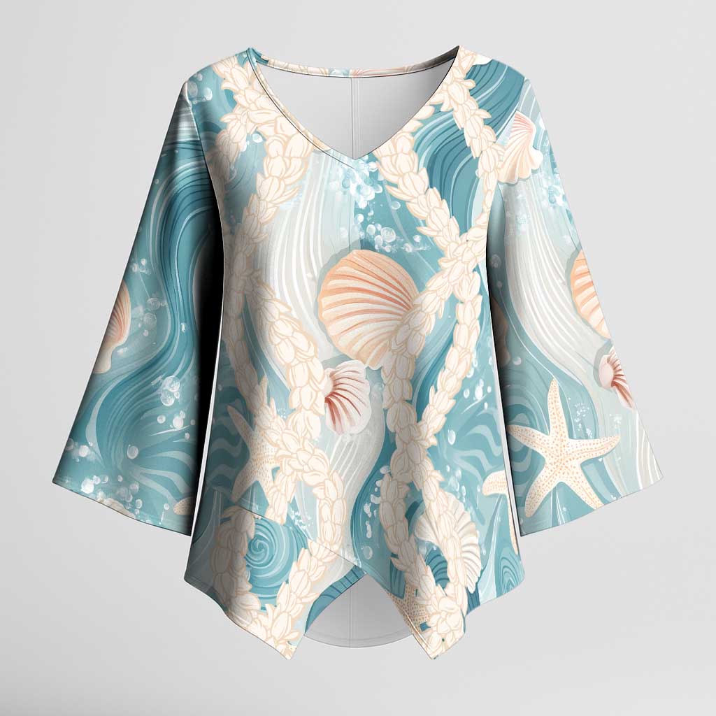 Hawaii Lei Seashells Starfish Kimono Sleeve Blouse Fresh Summer Vibe - Polynesian Pride