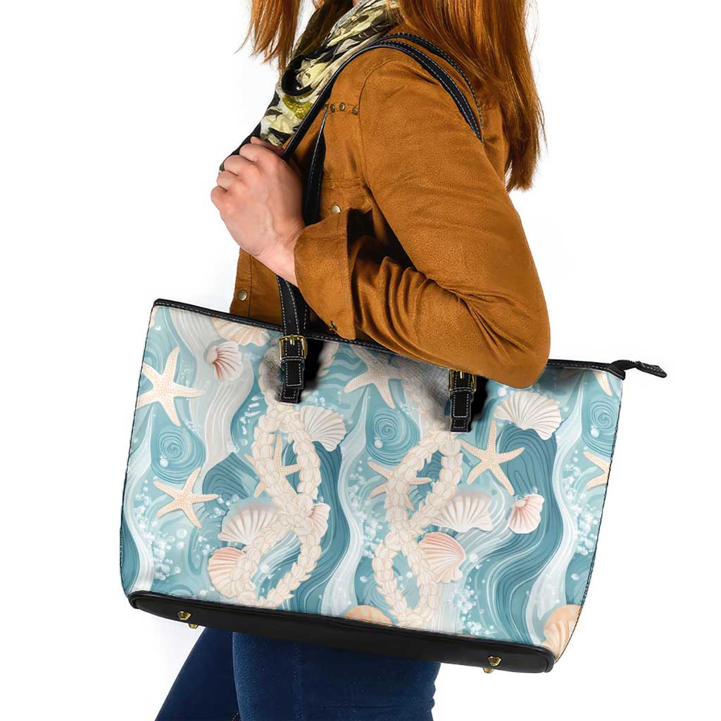Hawaii Lei Seashells Starfish Leather Tote Bag Fresh Summer Vibe - Polynesian Pride