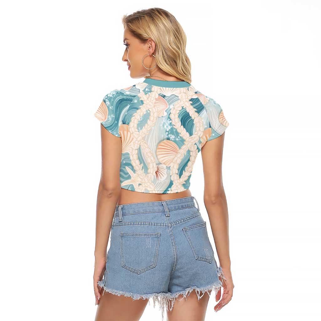 Hawaii Lei Seashells Starfish Raglan Cropped T Shirt Fresh Summer Vibe - Polynesian Pride