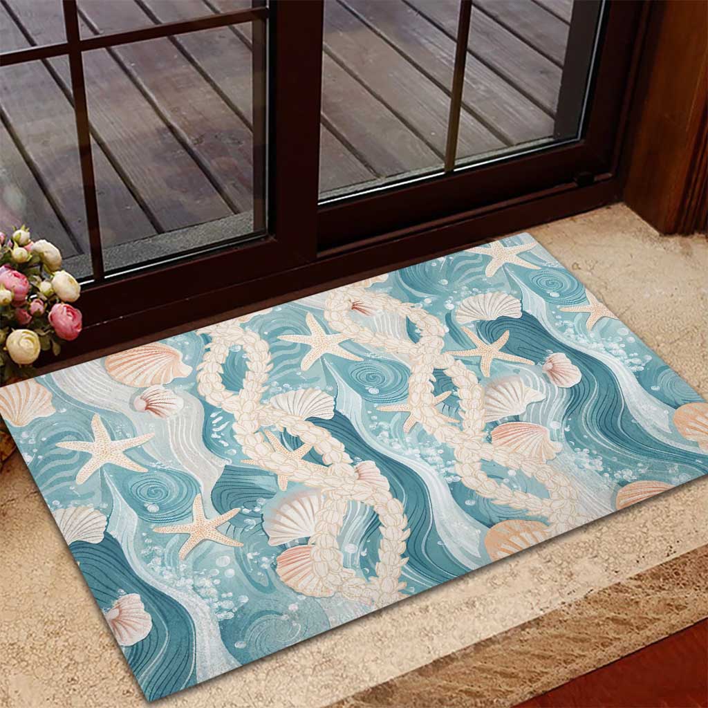 Hawaii Lei Seashells Starfish Rubber Doormat Fresh Summer Vibe - Polynesian Pride