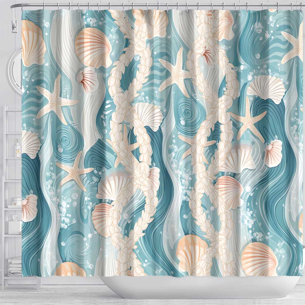 Hawaii Lei Seashells Starfish Shower Curtain Fresh Summer Vibe - Polynesian Pride