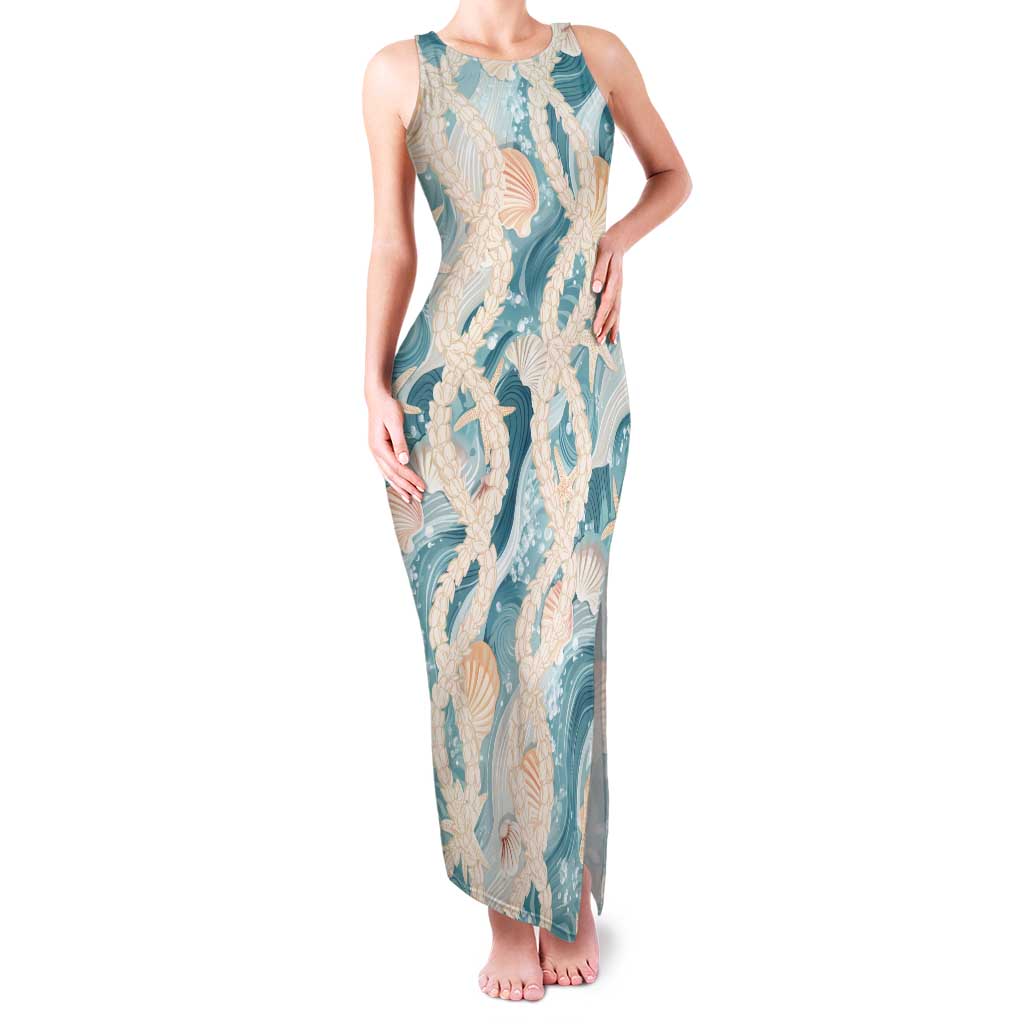Hawaii Lei Seashells Starfish Tank Maxi Dress Fresh Summer Vibe - Polynesian Pride