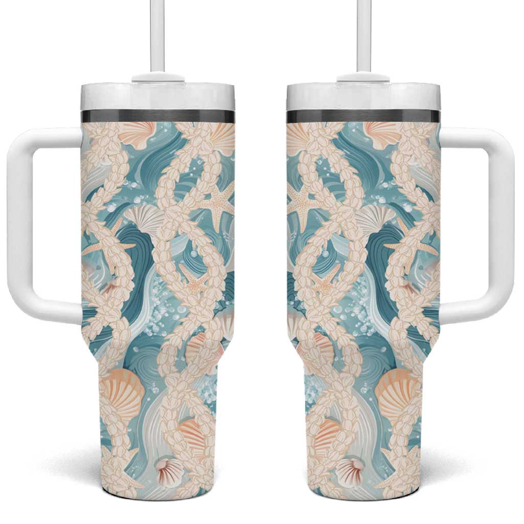 Hawaii Lei Seashells Starfish Tumbler With Handle Fresh Summer Vibe - Polynesian Pride