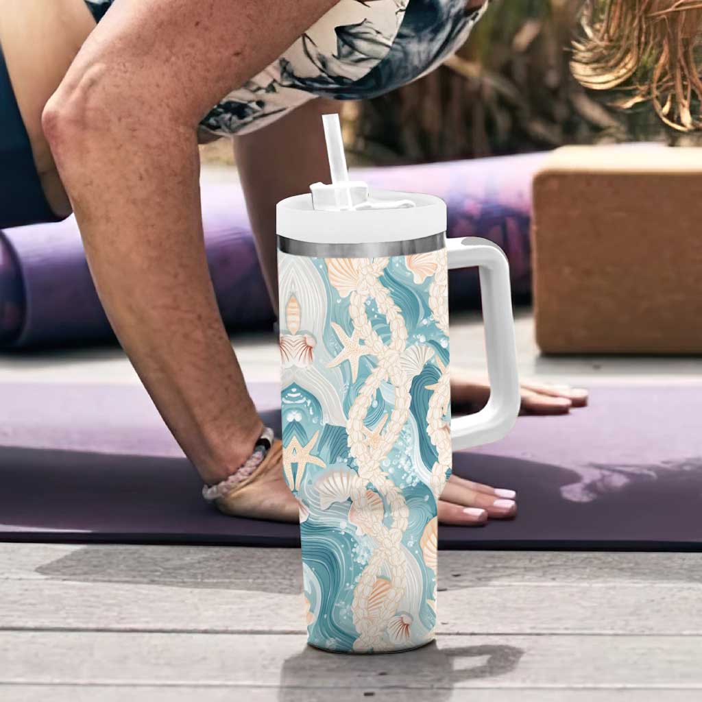 Hawaii Lei Seashells Starfish Tumbler With Handle Fresh Summer Vibe - Polynesian Pride