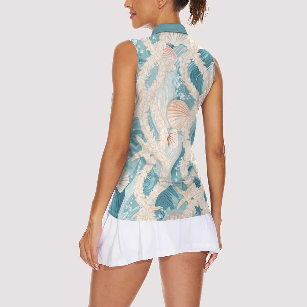 Hawaii Lei Seashells Starfish Women Sleeveless Polo Shirt Fresh Summer Vibe - Polynesian Pride