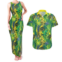 Hawaii Summer Tropical Leaves Couples Matching Tank Maxi Dress and Hawaiian Shirt - Polynesian Pride