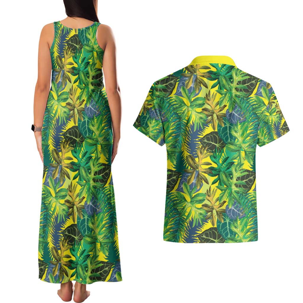 Hawaii Summer Tropical Leaves Couples Matching Tank Maxi Dress and Hawaiian Shirt - Polynesian Pride