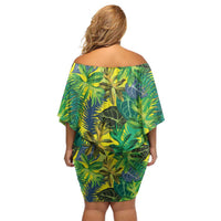 Hawaii Summer Tropical Leaves Family Matching Off Shoulder Short Dress and Hawaiian Shirt - Polynesian Pride