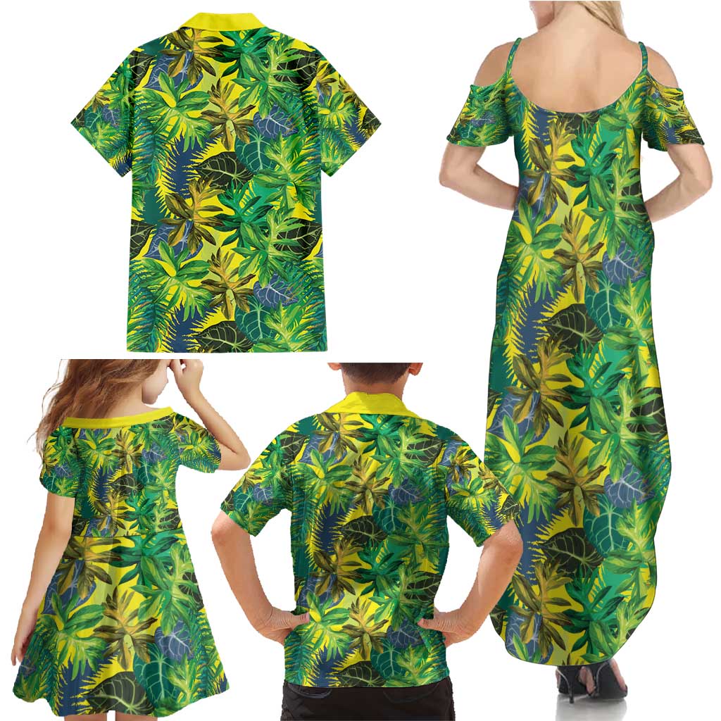 Hawaii Summer Tropical Leaves Family Matching Summer Maxi Dress and Hawaiian Shirt - Polynesian Pride
