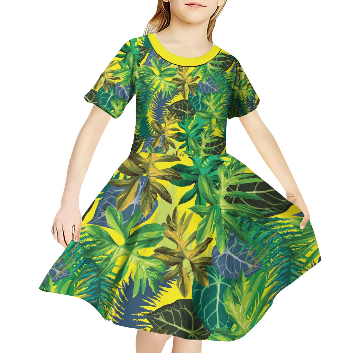 Hawaii Summer Tropical Leaves Kid Short Sleeve Dress - Polynesian Pride