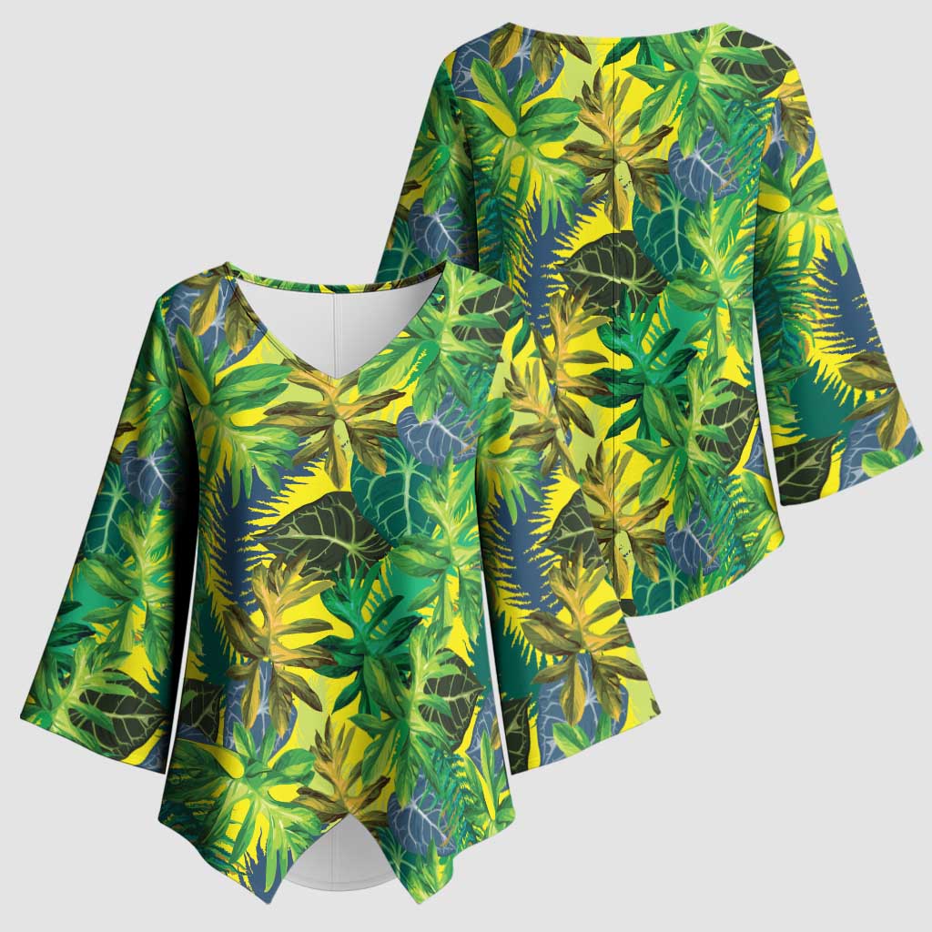 Hawaii Summer Tropical Leaves Kimono Sleeve Blouse - Polynesian Pride