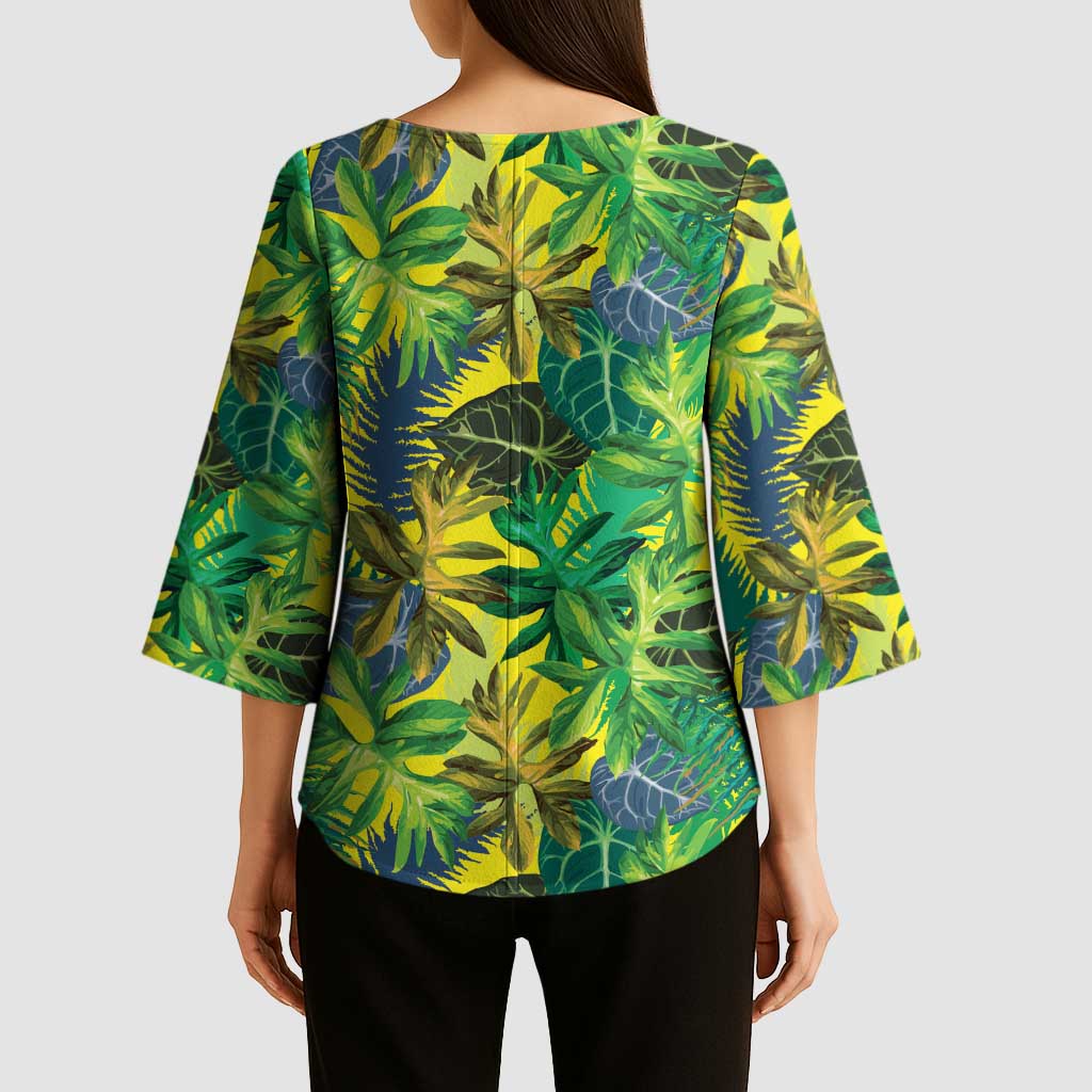 Hawaii Summer Tropical Leaves Kimono Sleeve Blouse - Polynesian Pride
