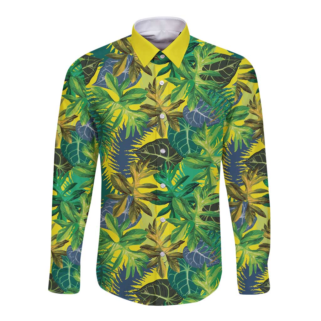 Hawaii Summer Tropical Leaves Long Sleeve Button Shirt - Polynesian Pride