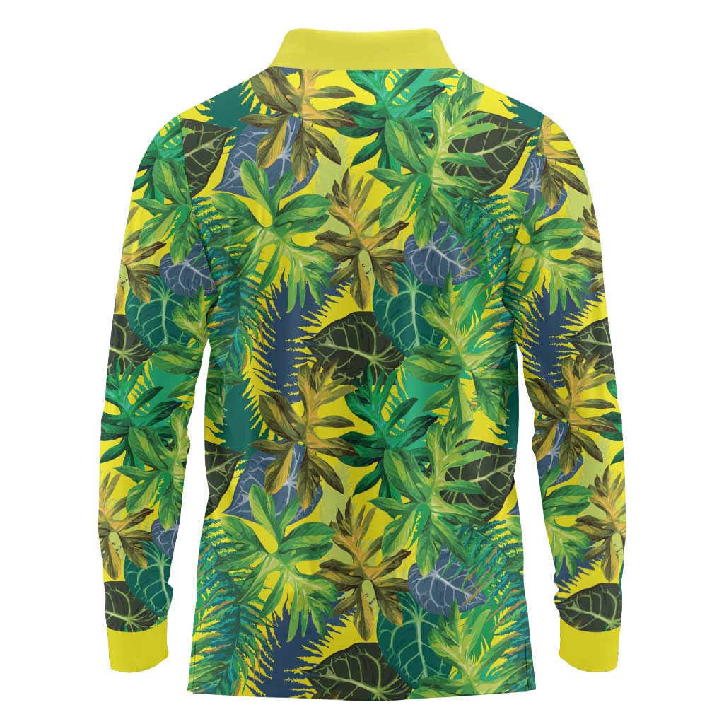 Hawaii Summer Tropical Leaves Long Sleeve Polo Shirt - Polynesian Pride