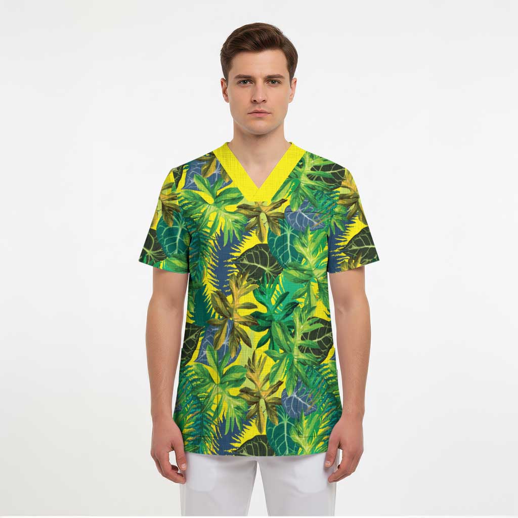 Hawaii Summer Tropical Leaves Scrub Top LT01 - Polynesian Pride