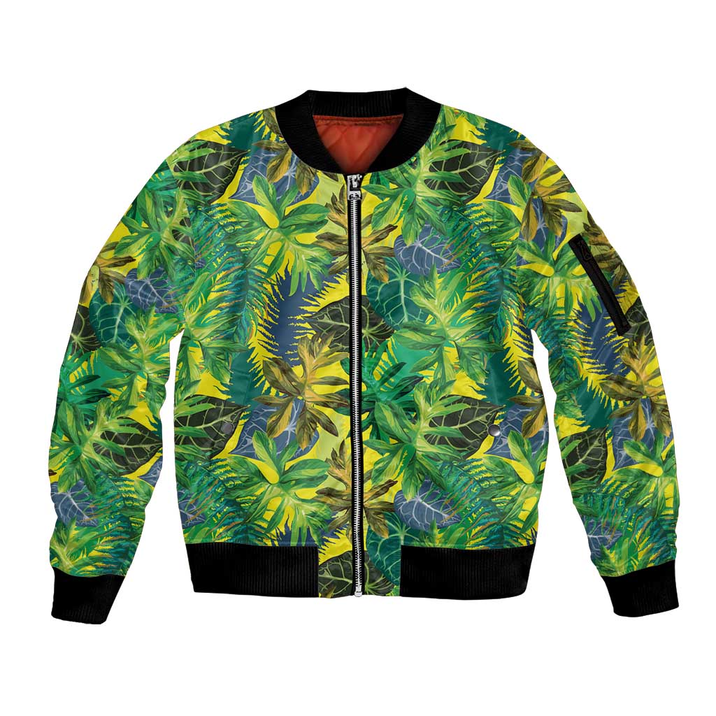Hawaii Summer Tropical Leaves Sleeve Zip Bomber Jacket - Polynesian Pride