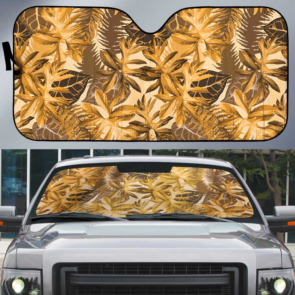 Hawaii Gold Tropical Leaves Auto Sun Shade LT01 Gold - Polynesian Pride