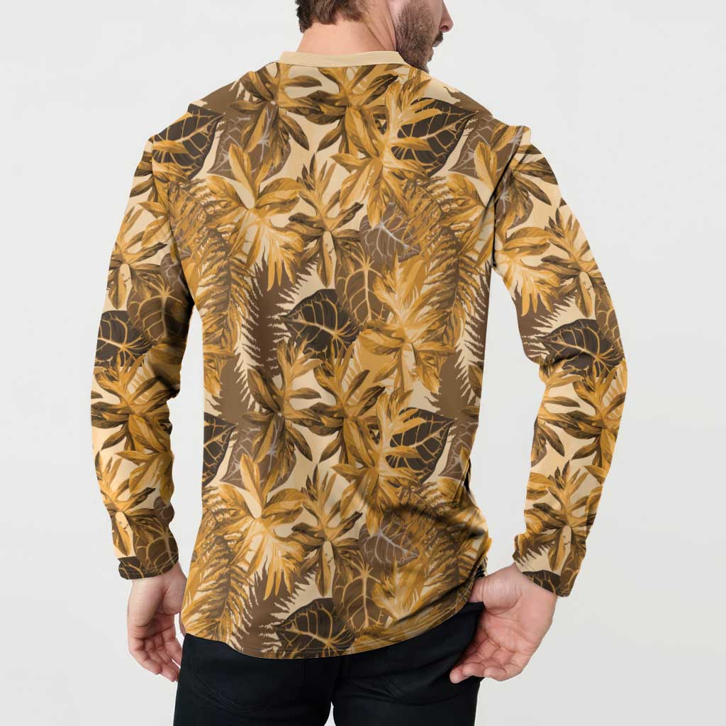 Hawaii Gold Tropical Leaves Button Sweatshirt - Polynesian Pride