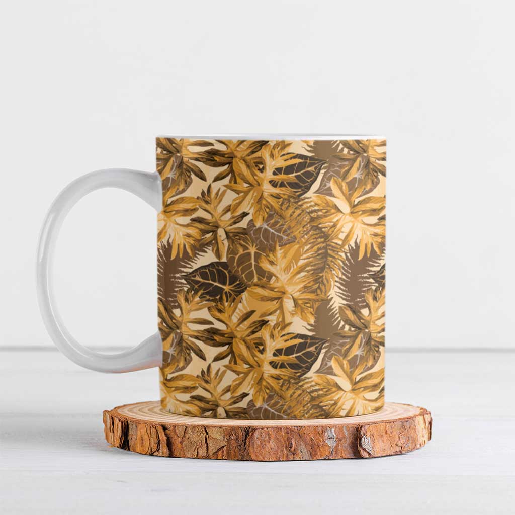 Hawaii Gold Tropical Leaves Ceramic Mug - Polynesian Pride