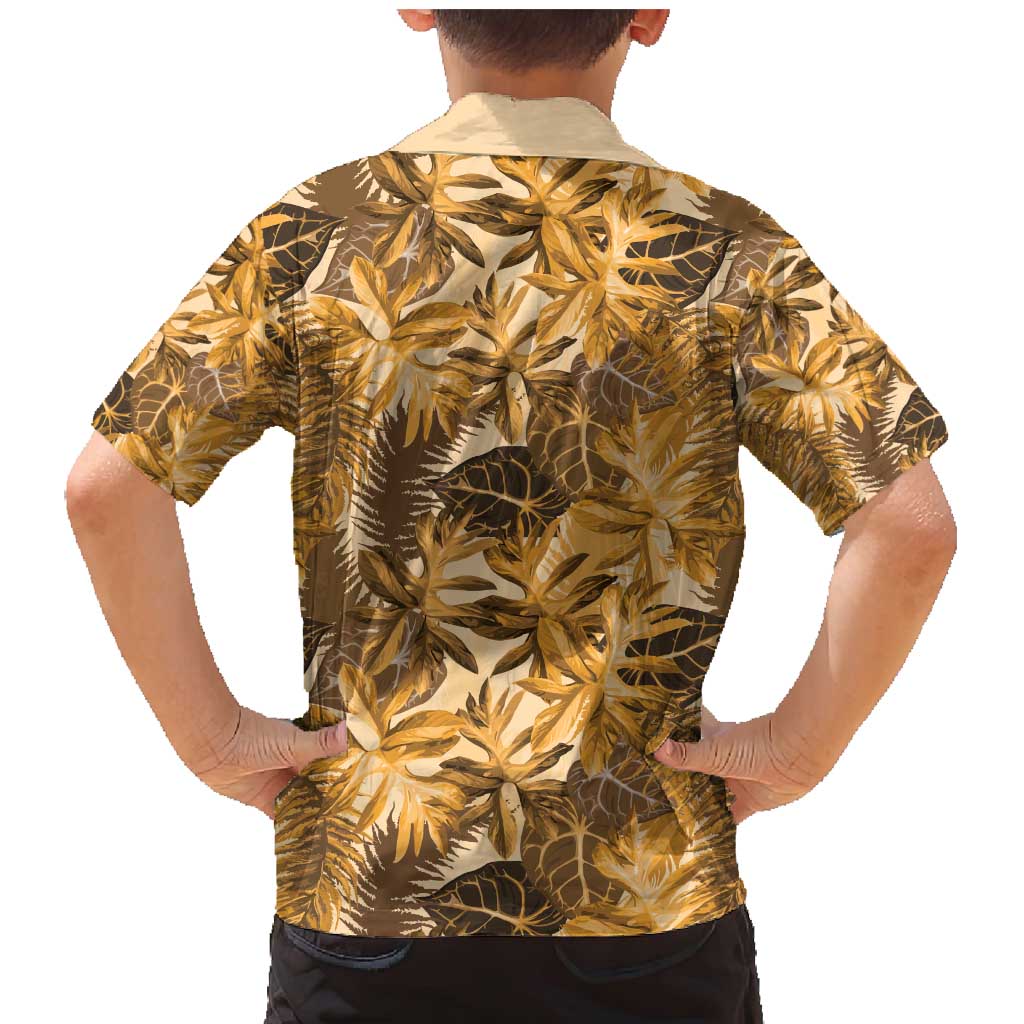Hawaii Gold Tropical Leaves Family Matching Mermaid Dress and Hawaiian Shirt - Polynesian Pride