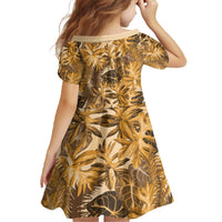 Hawaii Gold Tropical Leaves Family Matching Off The Shoulder Long Sleeve Dress and Hawaiian Shirt LT01 - Polynesian Pride