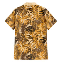 Hawaii Gold Tropical Leaves Family Matching Off The Shoulder Long Sleeve Dress and Hawaiian Shirt LT01 - Polynesian Pride