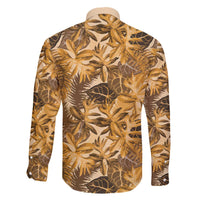 Hawaii Gold Tropical Leaves Family Matching Off The Shoulder Long Sleeve Dress and Hawaiian Shirt LT01 - Polynesian Pride
