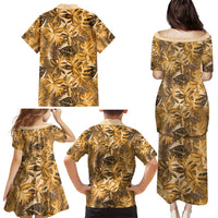 Hawaii Gold Tropical Leaves Family Matching Puletasi and Hawaiian Shirt - Polynesian Pride