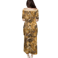 Hawaii Gold Tropical Leaves Family Matching Puletasi and Hawaiian Shirt - Polynesian Pride