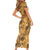 Hawaii Gold Tropical Leaves Family Matching Short Sleeve Bodycon Dress and Hawaiian Shirt - Polynesian Pride