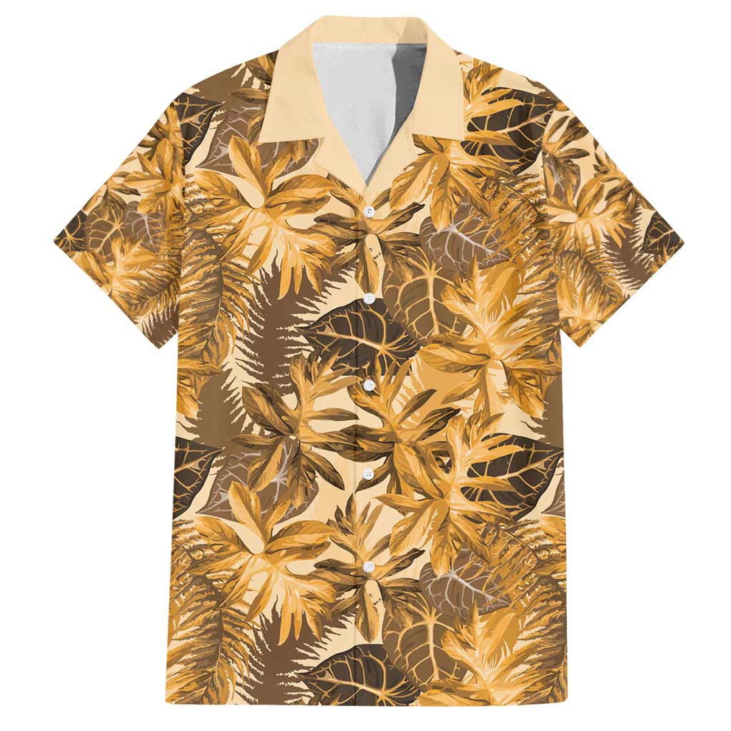 Hawaii Gold Tropical Leaves Family Matching Tank Maxi Dress and Hawaiian Shirt - Polynesian Pride