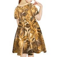 Hawaii Gold Tropical Leaves Kid Short Sleeve Dress - Polynesian Pride