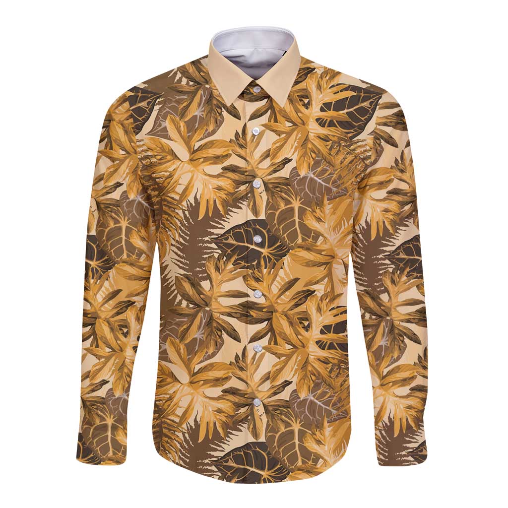 Hawaii Gold Tropical Leaves Long Sleeve Button Shirt - Polynesian Pride