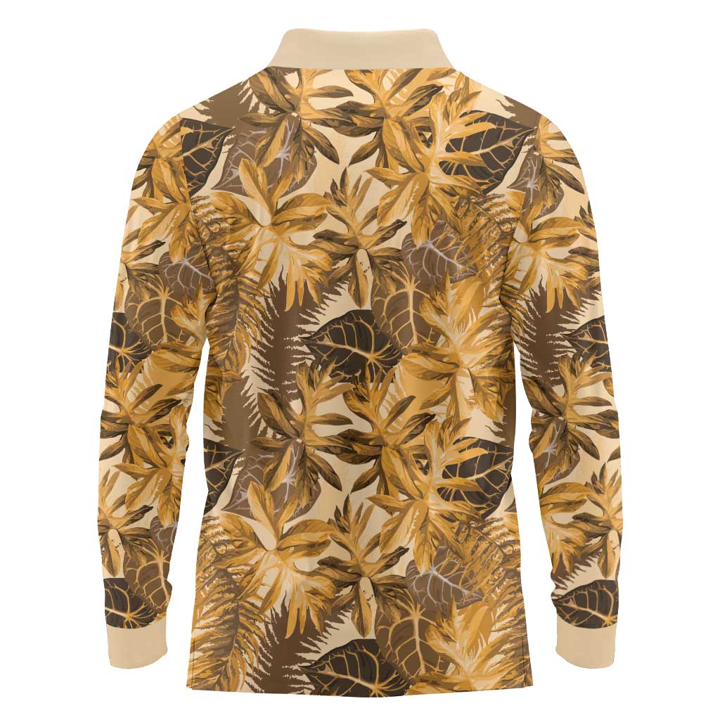 Hawaii Gold Tropical Leaves Long Sleeve Polo Shirt - Polynesian Pride