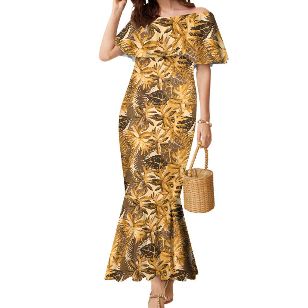 Hawaii Gold Tropical Leaves Mermaid Dress - Polynesian Pride