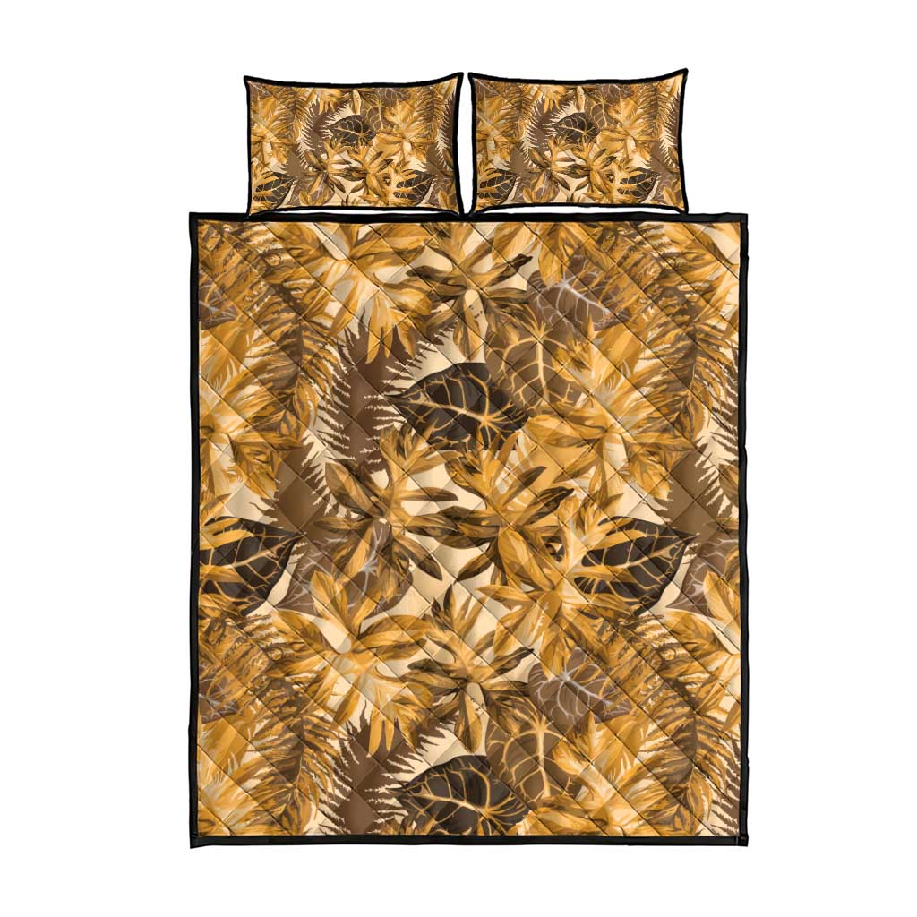 Hawaii Gold Tropical Leaves Quilt Bed Set - Polynesian Pride