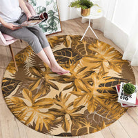 Hawaii Gold Tropical Leaves Round Carpet - Polynesian Pride