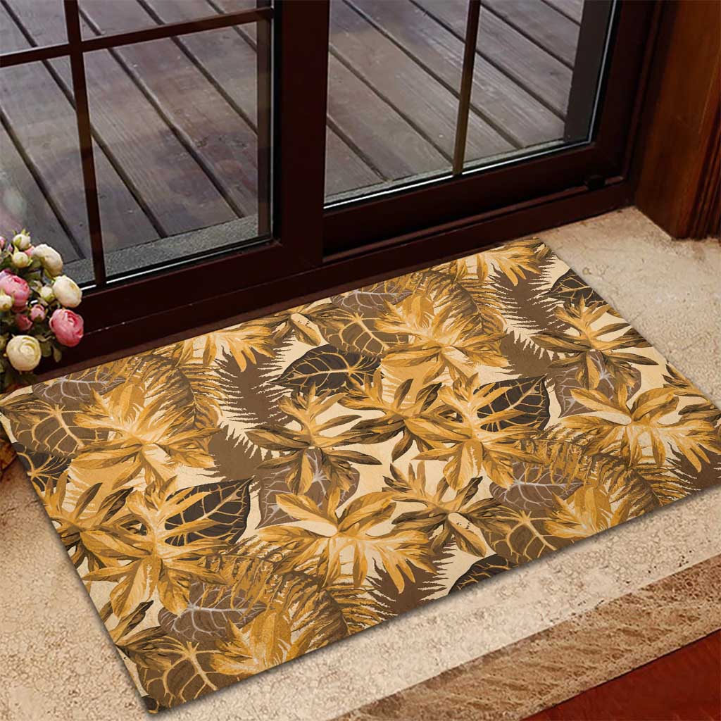Hawaii Gold Tropical Leaves Rubber Doormat - Polynesian Pride