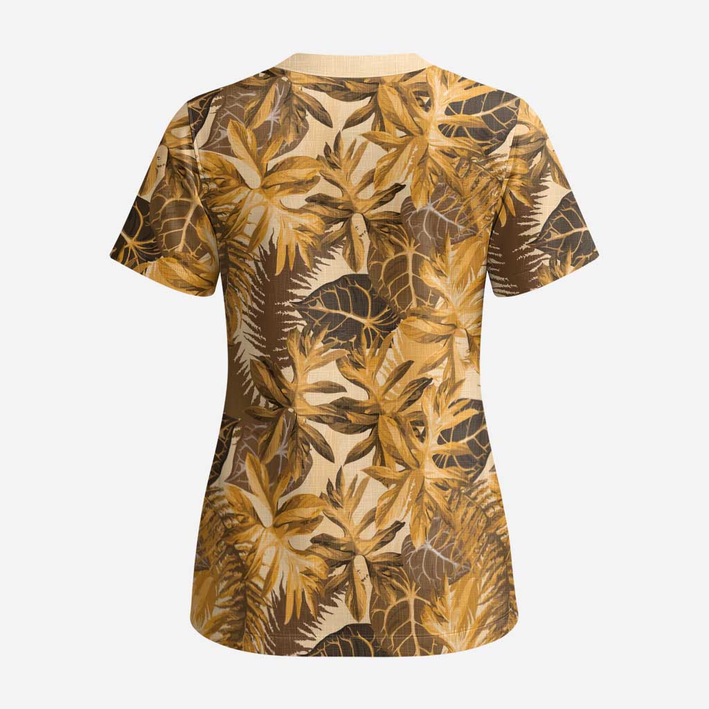 Hawaii Gold Tropical Leaves Scrub Top LT01 - Polynesian Pride
