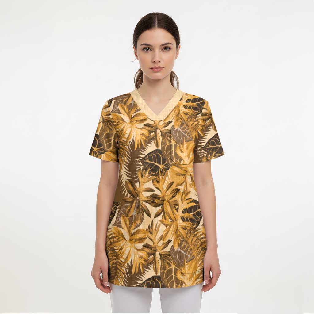 Hawaii Gold Tropical Leaves Scrub Top LT01 - Polynesian Pride