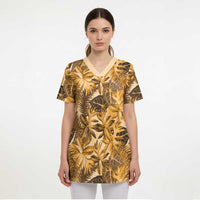 Hawaii Gold Tropical Leaves Scrub Top LT01 - Polynesian Pride