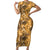 Hawaii Gold Tropical Leaves Short Sleeve Bodycon Dress - Polynesian Pride