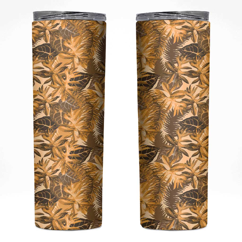 Hawaii Gold Tropical Leaves Skinny Tumbler - Polynesian Pride