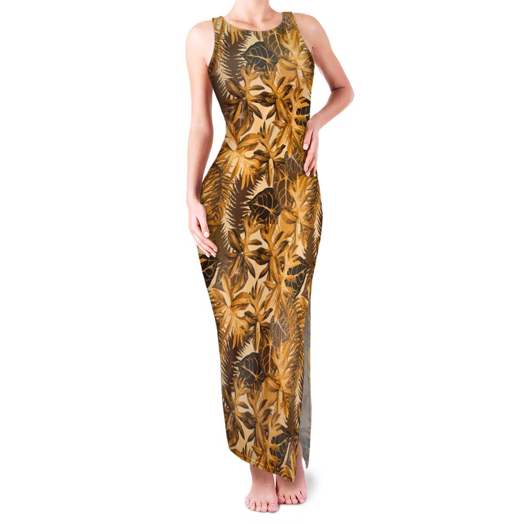 Hawaii Gold Tropical Leaves Tank Maxi Dress - Polynesian Pride