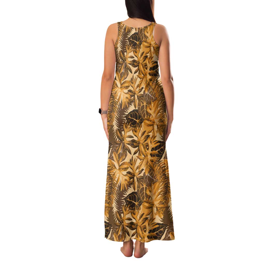 Hawaii Gold Tropical Leaves Tank Maxi Dress - Polynesian Pride
