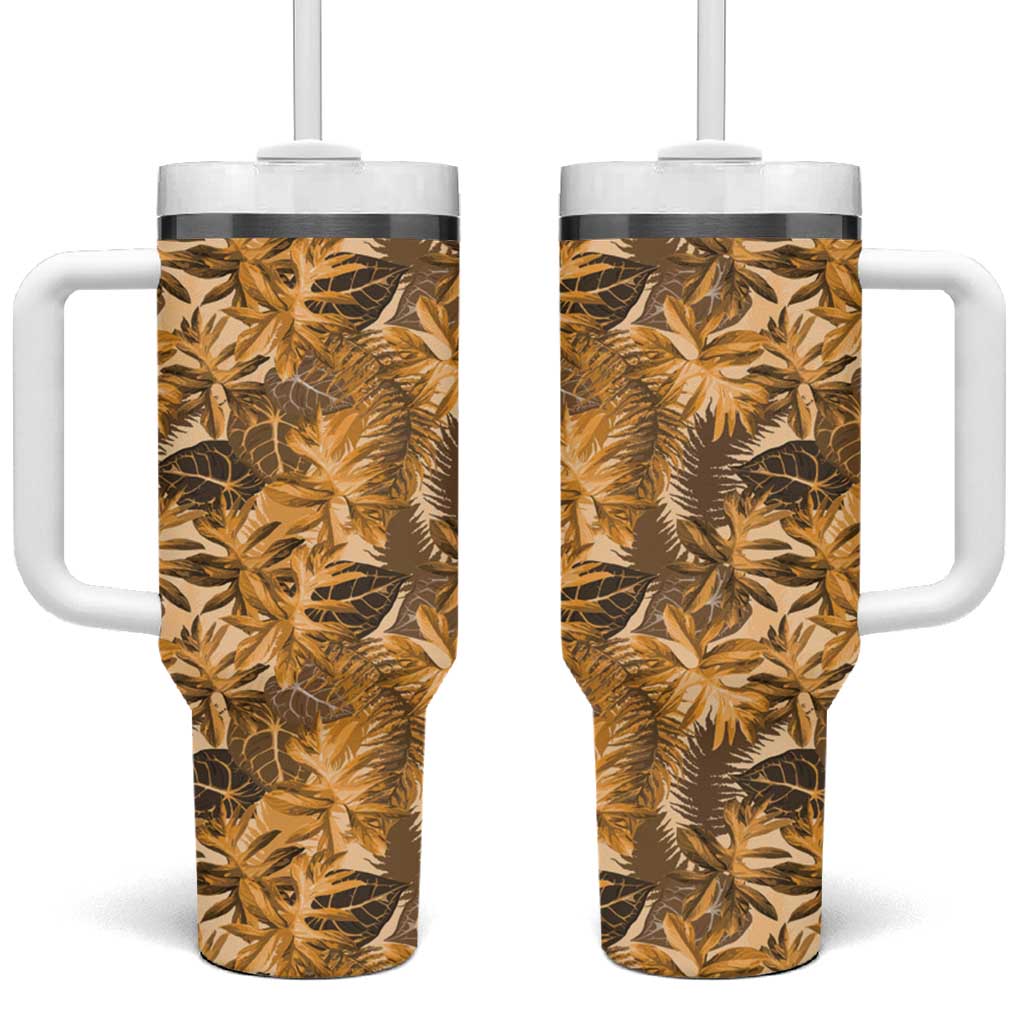 Hawaii Gold Tropical Leaves Tumbler With Handle - Polynesian Pride