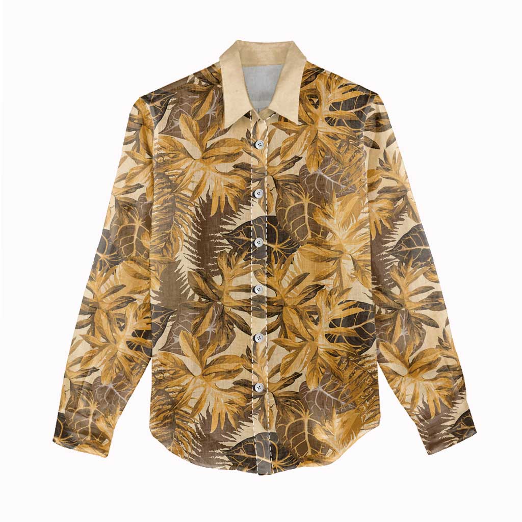 Hawaii Gold Tropical Leaves Women Casual Shirt - Polynesian Pride